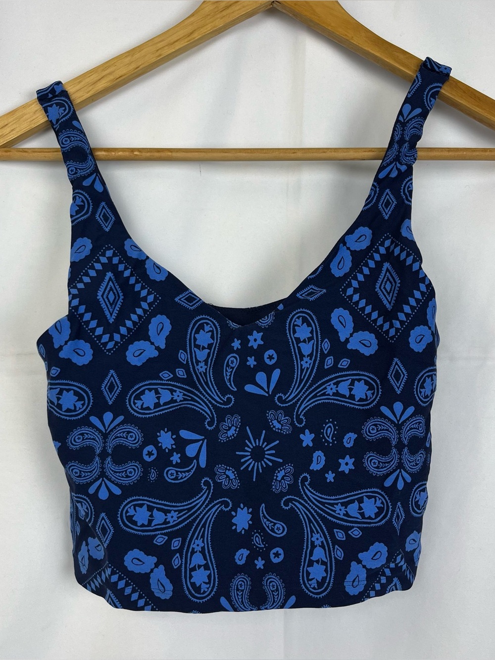 Aerie blue paisley geometric print crop top built in bra size M